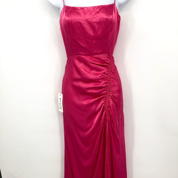 BARDOT Women's Zadie Midi Dress XS US 4 Raspberry Pink Satin Ruched NWT - Picture 8 of 16